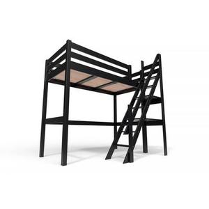 Lit Mezzanine bois Sylvia 90x200 avec escalier de meunier 90x200 Noir