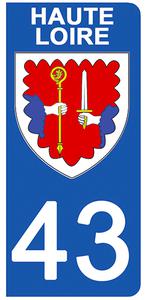 2 stickers pour plaque d'immatriculation Auto, 43 blason de Haute Loire