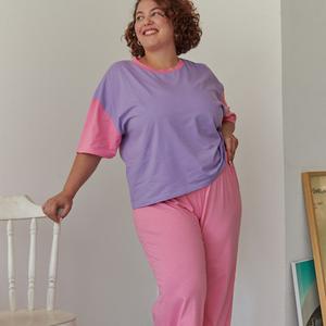 Pyjama Long Coton BIO - Colorblock Rose