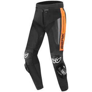 Berik Kendo Pantalon en cuir de moto, noir-orange, taille 52