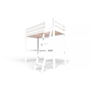 Lit mezzanine 1 place bois Sylvia 90x200 échelle inclinée - Blanc