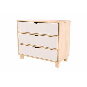 Commode bois 3 tiroirs Cube - Vernis naturel/Blanc
