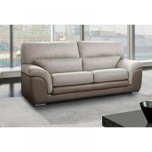 CLOÉ canapé cuir vachette 3 places. Bicolore taupe et beige.