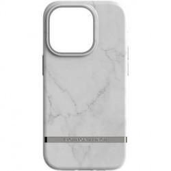 Richmond & Finch - Coque Rigide White Marble Silver Details - Couleur : Blanc - Modèle : iPhone 14 Pro