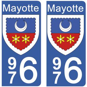 2 stickers pour plaque d'immatriculation Auto, 976 blason de Mayotte
