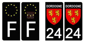 Set de 4 stickers NOIR pour plaque d'immatriculation, 24 DORDOGNE