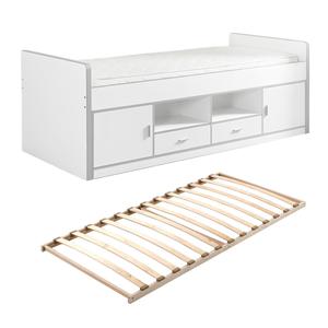BAYMAX - Lit Multi-Rangement 90x200cm Blanc avec Sommier