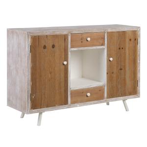 OLMANN - Buffet 2 Portes 2 Tiroirs Blanc et Naturel Aspect Vieilli
