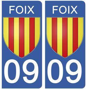 2 stickers pour plaque d'immatriculation Auto, 09 FOIX, Ariège