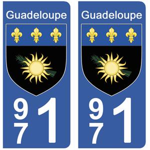 2 stickers pour plaque d'immatriculation Auto, 971 blason de la Guadeloupe