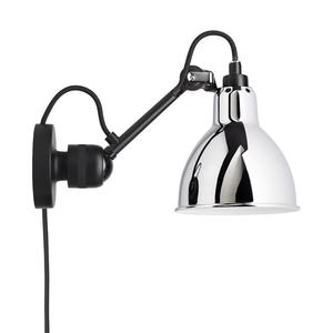 Lampe Gras N°304-Applique avec prise et interrupteur Noir L15cm Argenté