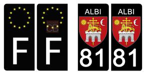 Set de 4 stickers NOIR pour plaque d'immatriculation, 81 ALBI