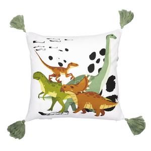 MEZO - Coussin Déhoussable 40x40cm Coton Motif Dinosaures avec Pompons