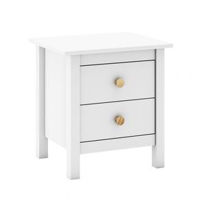 DAVA - Chevet 2 Tiroirs en Pin Massif Blanc