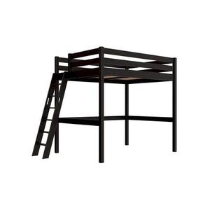 Lit mezzanine 2 places bois Sylvia 140x190 échelle inclinée - Noir