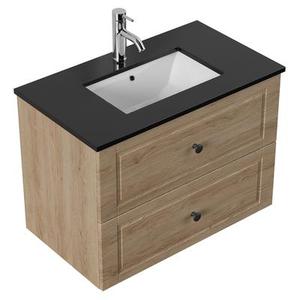 Meuble de salle de bain Ely 80 Cottage quartz noir meuble bas chêne clair