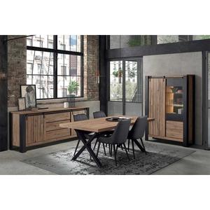 CLODIUS - Ensemble Séjour Complet et Table 200 cm Aspect Bois Finition Scarlet Piètement X Métal Noir