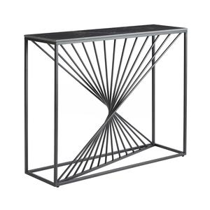 DOMUS - Console Plateau Céramique Marbré Noir Pieds Métal Noir