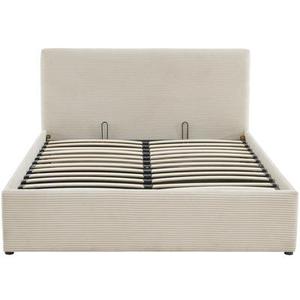 Lit coffre 160x200 en velours côtelé beige avec tête de lit et sommier