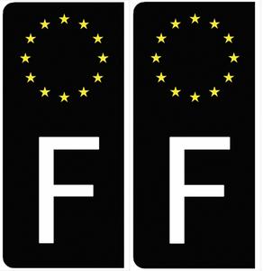 Set de 2 stickers pour plaque immatriculation Auto, Euroband France, noir