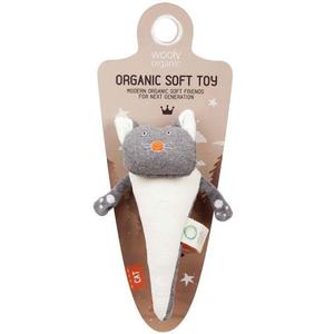 Hochet Bio Chat Gris Wooly Organic Coton Bio 21cm - Doudou Bio GOTS