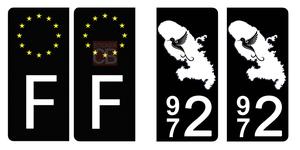 Set de 4 stickers NOIR pour plaque d'immatriculation, 972 Martinique