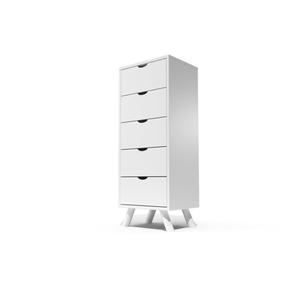 Chiffonnier Scandinave bois 5 tiroirs Viking - Blanc