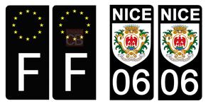 Set de 4 stickers NOIR pour plaque d'immatriculation, 06 NICE