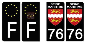 Set de 4 stickers NOIR pour plaque d'immatriculation, 76 SEINE MARITIME