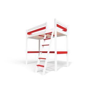 Lit mezzanine 1 place bois Sylvia 90x200 échelle inclinée - Blanc/Rouge