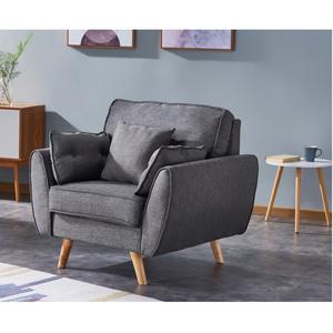 Fauteuil Tissu Gris Pieds Bois 3 Coussins