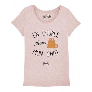 T-shirt Femme - En Couple Avec Mon Chat - Rose Chiné - Taille XS