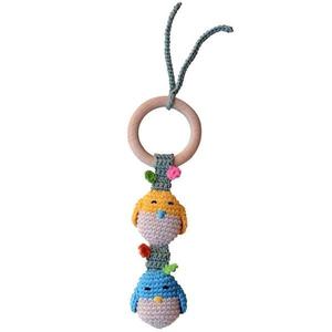 Hochet en crochet Coton Bio pour poussette Poussin Bleu-Jaune aPunt