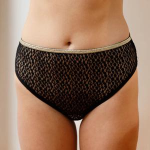 Culotte Taille Haute Dentelle - Noir Lurex