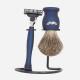 Set de rasage homme PLISSON, 3 pièces : blaireau en pur Poil gris et rasoir mach 3 sur support en laiton nickelé