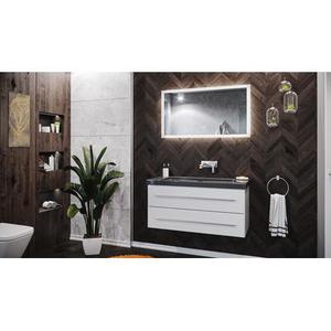 Damo avec vasque en granit India Black 100cm sans pré-perçage & miroir à LED