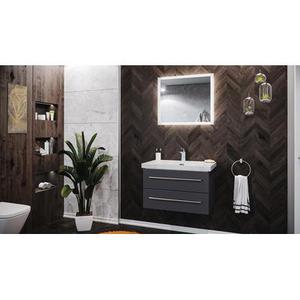 Damo anthracite avec simple vasque en marbre Carrara White 75cm & miroir à LED