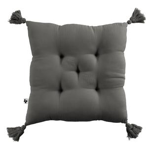 OUREA - Coussin Capitonné 40x40cm avec Pompons Gaze de Coton Granit