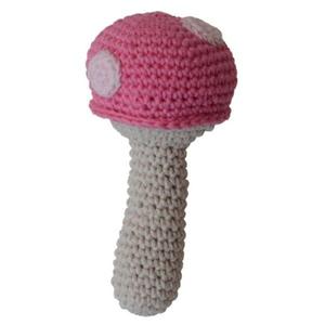 Hochet en Crochet Coton Bio Champignon Rose aPunt Barcelona -