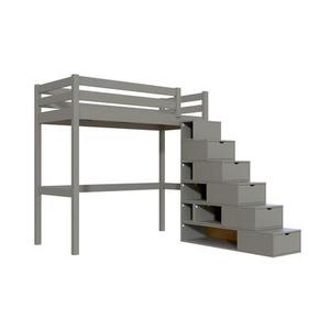 Lit mezzanine bois 90x200 Sylvia avec escalier cube - Gris