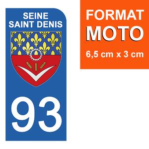 1 sticker pour plaque d'immatriculation MOTO , 93 SEINE SAINT DENIS