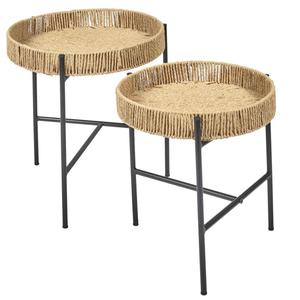 CORDY - Tables Gigogne en Métal Noir avec Plateaux Amovibles Façon Cordage
