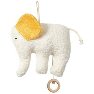 Doudou Boite à Musique éléphant blanc et jaune Coton Bio 16 cm - Do