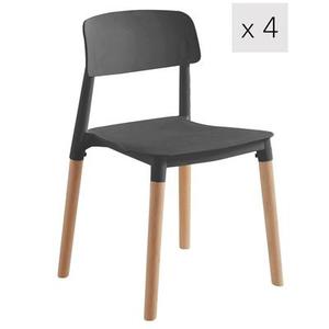 Lot de 4 chaises scandinaves en bois et polypropylène noir