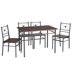 Ensemble Table Repas 110 x 70 et 4 Chaises Métal Noyer