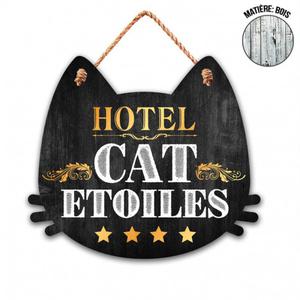 Plaque en Bois Chat - Hôtel Cat Etoiles