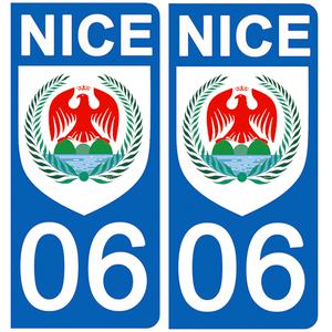 2 stickers pour plaque d'immatriculation Auto, 06 Nice, Flat Blason
