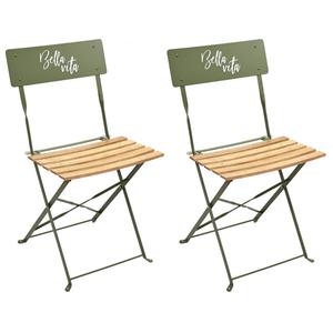 MALAM - Lot de 2 Chaises Pliantes Kaki Motif Bella Vita