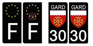 Set de 4 stickers NOIR pour plaque d'immatriculation, 30 GARD