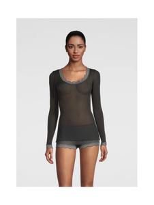 OSCALITO - Top manches longues col rond dentelle noir SOIE